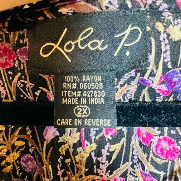 Lola P Flowy Black & Floral 2 layer‎ Sleeveless Dress Size 2X - Picture 6 of 14